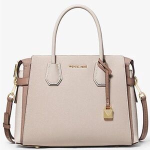Michael Kors Mercer Medium Tri-Color Pebbled Leather Belted Satchel NWT